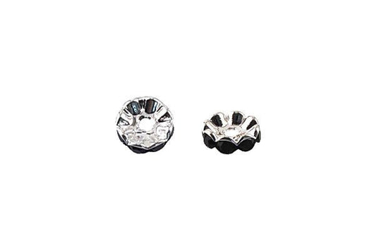 Silver-Plated Rondelle w/Crystal Rhinestones, Black, 4x10mm, Curve Edge