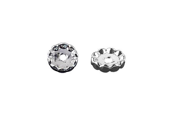 Silver-Plated Rondelle w/Crystal Rhinestones, Black, 4x12mm, Curve Edge