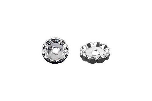 Silver-Plated Rondelle w/Crystal Rhinestones, Black, 4x12mm, Curve Edge
