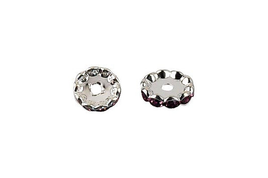 Silver-Plated Rondelle w/Crystal Rhinestones, Lavender, 4x12mm, Curve Edge