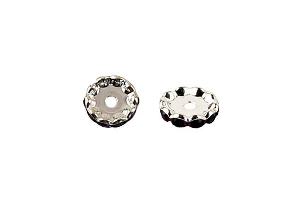 Silver-Plated Rondelle w/Crystal Rhinestones, Amethyst, 4x12mm, Curve Edge