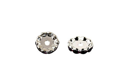 Silver-Plated Rondelle w/Crystal Rhinestones, Amethyst, 4x12mm, Curve Edge