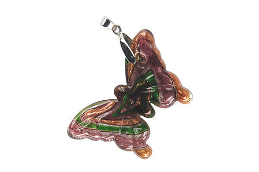 Murano Foil Glass Butterfly Pendant, 32x50mm, 1 Piece, Pendant for Jewelry Making