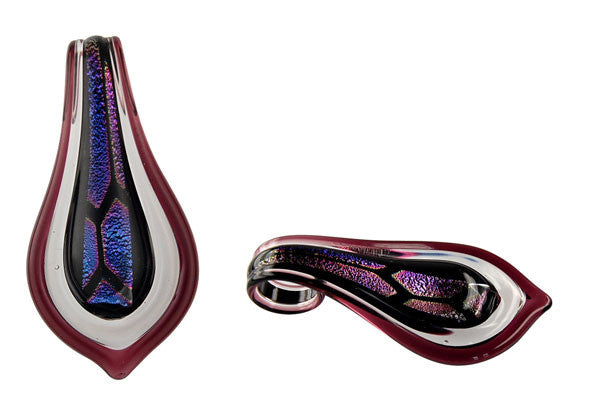 Pendant Dichroic Glass Embedded, Smooth Leaf, Purple