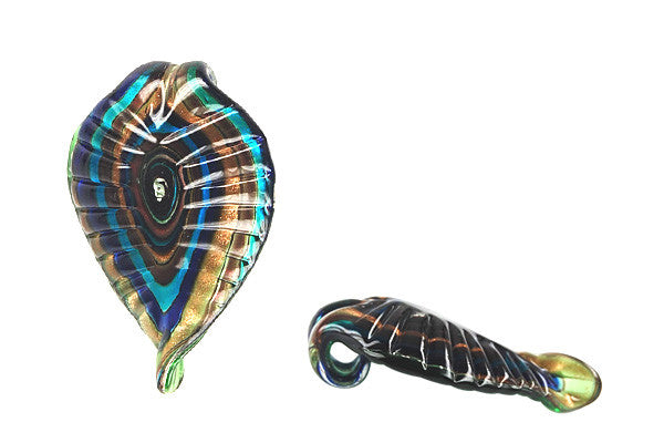 Murano Foil Glass Leaf Pendant, 42x68mm, 1 Piece, Pendant for Jewelry Making