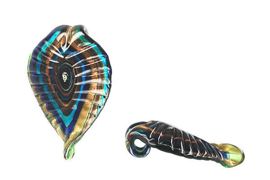 Murano Foil Glass Leaf Pendant, 42x68mm, 1 Piece, Pendant for Jewelry Making