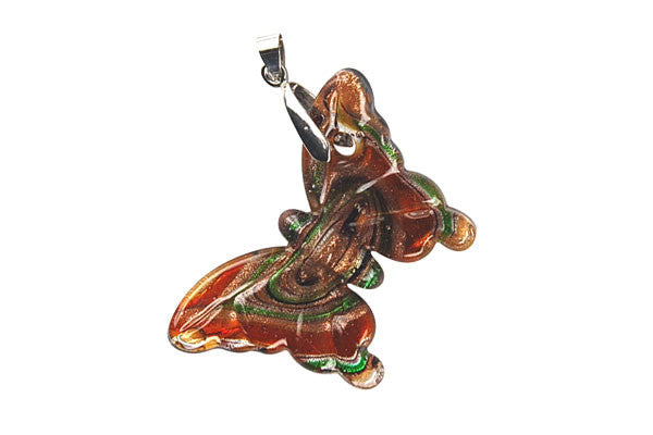 Handmade Lampwork Art Glass Foil Pendant Butterfly (YHC01 Amber)