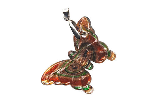 Handmade Lampwork Art Glass Foil Pendant Butterfly (YHC01 Amber)