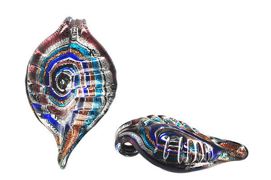 Murano Foil Glass Leaf Pendant, 42x68mm, 1 Piece, Pendant for Jewelry Making