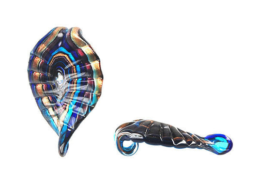 Murano Foil Glass Leaf Pendant, 42x68mm, 1 Piece, Pendant for Jewelry Making