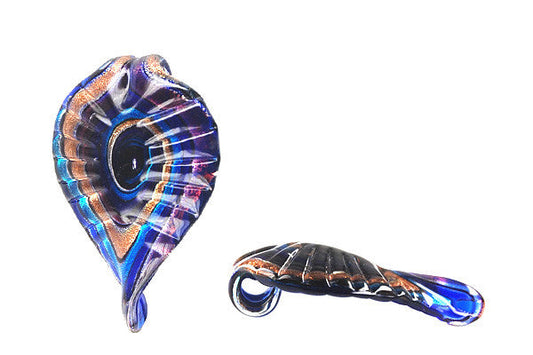 Murano Foil Glass Leaf Pendant, 42x68mm, 1 Piece, Pendant for Jewelry Making