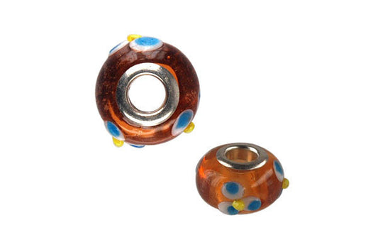 Lampwork Rondelle with Silver Plated Core, 10x15mm