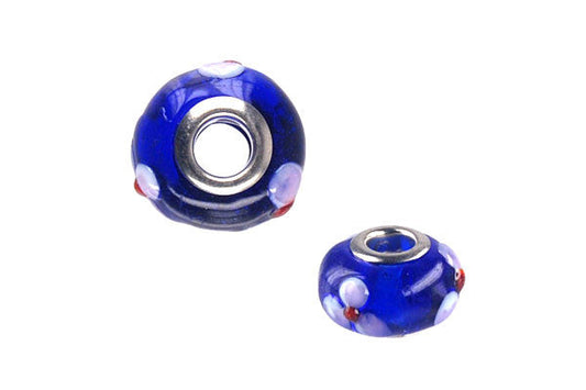Lampwork Rondelle with Silver Plated Core, 10x15mm