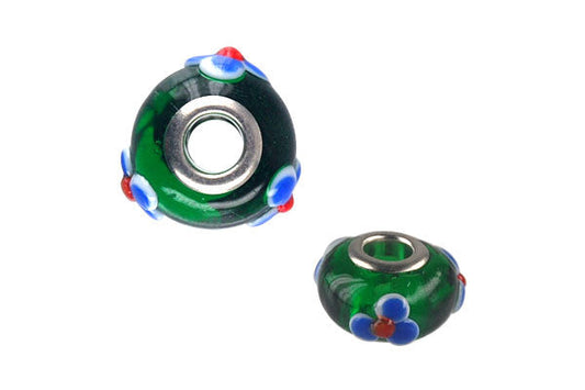 Lampwork Rondelle with Silver Plated Core, 10x15mm