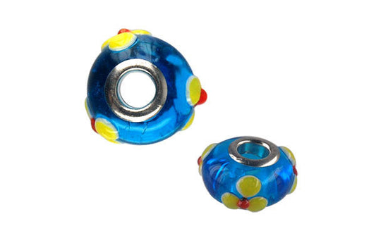 Lampwork Rondelle with Silver Plated Core, 10x15mm