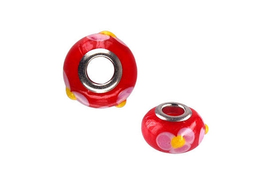 Lampwork Rondelle with Silver Plated Core, 10x15mm