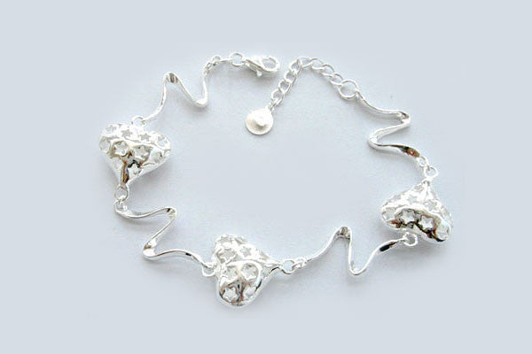 Sterling Silver Starred Hearts Bracelet, 7"