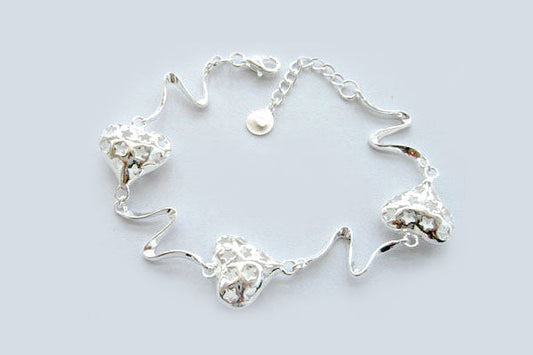 Sterling Silver Starred Hearts Bracelet, 7"