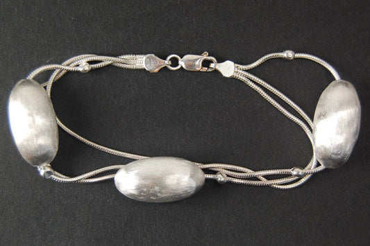 Sterling Silver Sandblasted Oval Bracelet, 7"