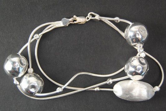 Sterling Silver Oval & Balls Bracelet, 7"