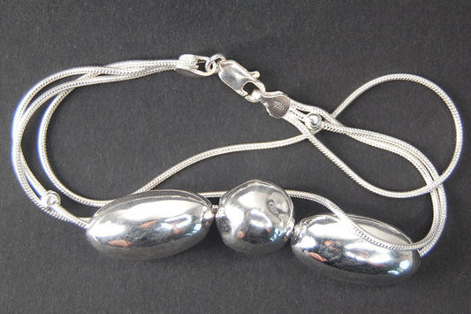 Sterling Silver Ovals & Ball Bracelet, 7"