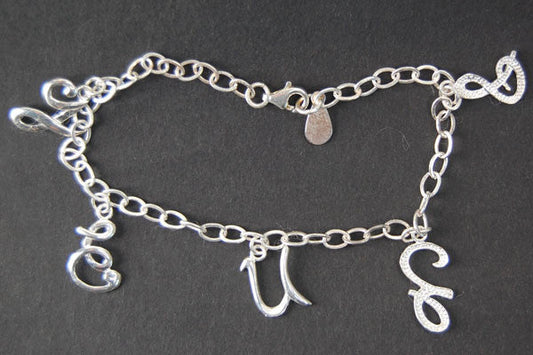 Sterling Silver Alphabet Letters Bracelet, 7"