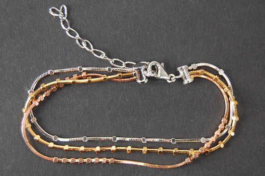 Gold Filled 3 Tone Box Bracelet, 8"