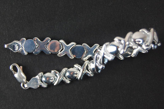 Sterling Silver Rounds & Kisses Bracelet, 7"