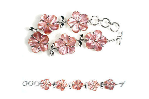 Sterling Silver Pink Mother of Pearl Bracelet, 9"