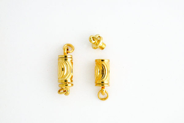 Gold Plated Carved Tube Clasp, 5.0x15.0mm