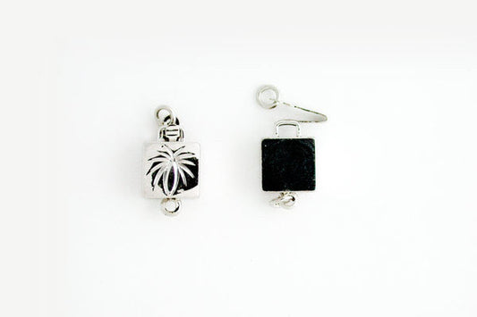 Silver-Plated Carved Square Flower Clasp, 8.0x14.0mm