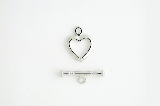 Silver-Plated Heart Toggle Clasp, 2.0x12.0mm