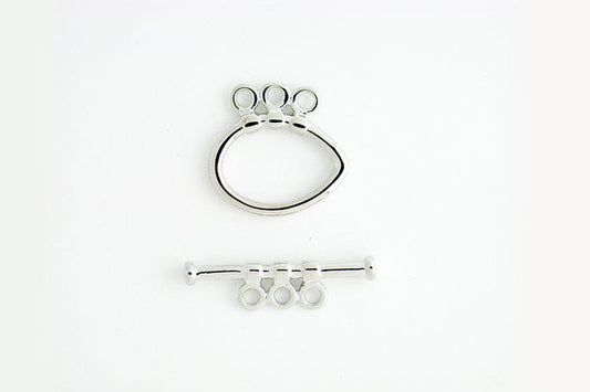 Silver-Plated 3-Strand Oval Toggle Clasp, 2.0x17.0mm