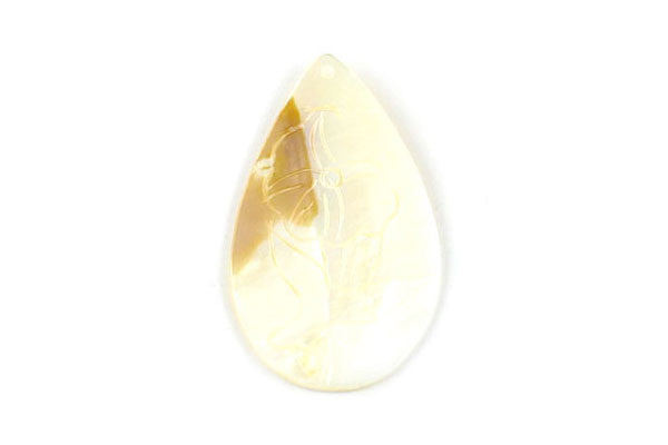 Shell (White MOP) Assorted Carved Flowers (Flat Briolette) - 30x50mm - Pack of 10 - unbranded Shell Shell pendant for jewelry making
