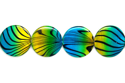 Shell (Spray-Paint MOP) Coin (Yellow and Aqua) Beads