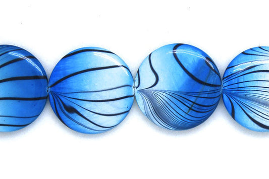 Shell (Spray-Paint MOP) Coin (Blue and White) Beads