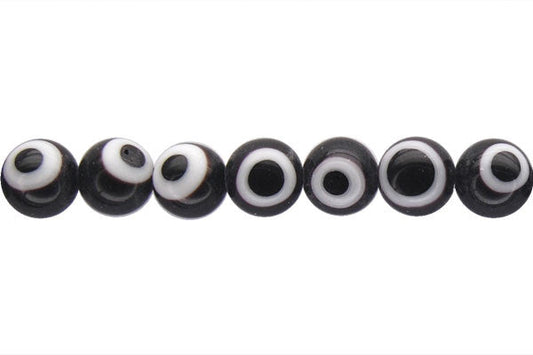 Chevron Glass Bead (Black) Round Eye