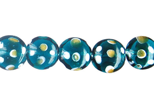 Art Foil Glass Button (Polka-Dotted Teal)