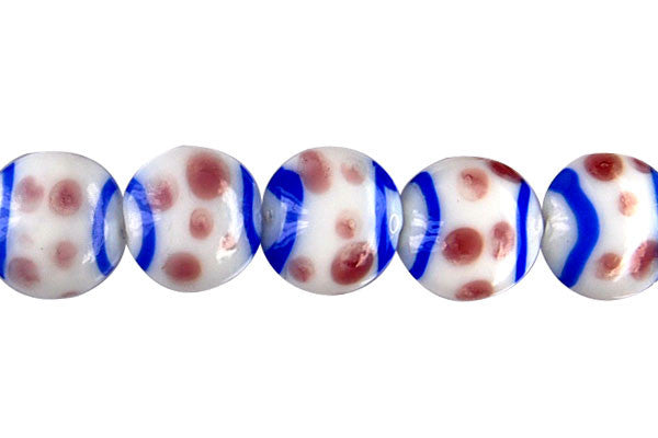 Lampwork Foil Glass Button Beads - Button - Polka-Dotted Blue and Purple - 20x20mm 8-inch - unbranded beads for jewelry making