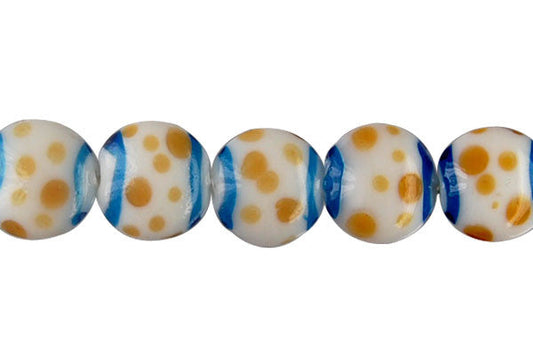 Art Foil Glass Button (Polka-Dotted Sky Blue and Yellow)
