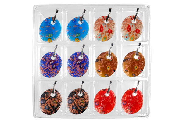 Murano Foil Glass Value Pack Flat Oval with Bail Pendant, 37x45mm, 12 Pieces, Pendant for Jewelry Making