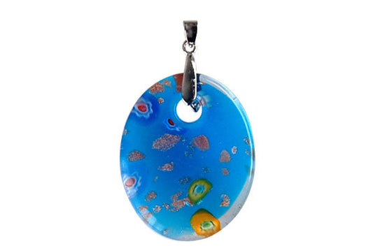 Murano Foil Glass Flat Oval with Bail Pendant, 37x45mm, 1 Piece, Pendant for Jewelry Making