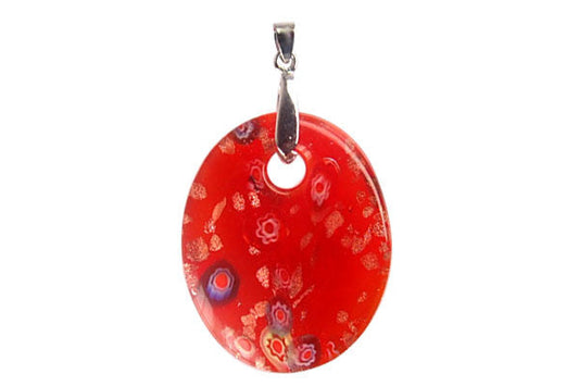 Murano Foil Glass Flat Oval with Bail Pendant, 37x45mm, 1 Piece, Pendant for Jewelry Making
