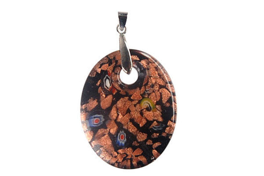 Murano Foil Glass Flat Oval with Bail Pendant, 37x45mm, 1 Piece, Pendant for Jewelry Making