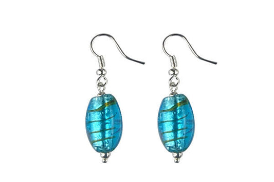 Murano Foil Glass Drum Earrings (Sky Blue)