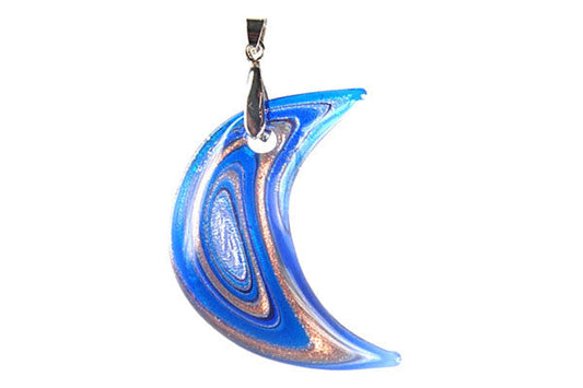 Murano Foil Glass Moon with Bail Pendant, 24x54mm, 1 Piece, Pendant for Jewelry Making