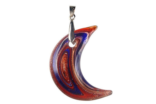 Murano Foil Glass Moon with Bail Pendant, 24x54mm, 1 Piece, Pendant for Jewelry Making