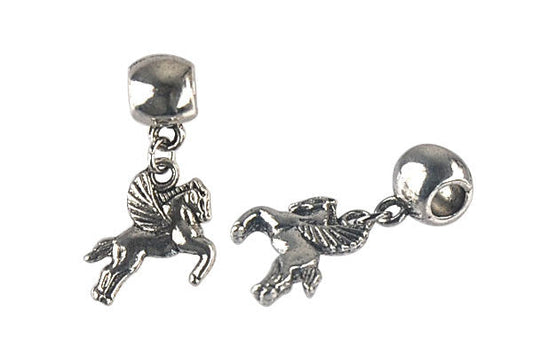 Silver Plated Charm Flying Horse 8x33mm, Jewelry Making Supplies