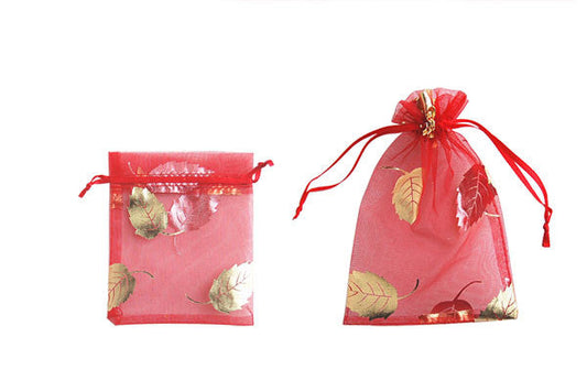 Organza Gift Pouch, Leaf, Red, 70x90mm