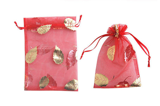 Organza Gift Pouch, Leaf, Red, 120x170mm